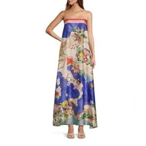 Antonio Melani Lucia Strapless satin Ocean Print Resort Maxi Dress Nwt 12